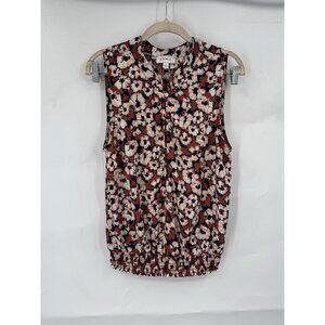 Evereve Floral Blouse Women Large Pink Half Button Prairie Bohemian Cottagecore